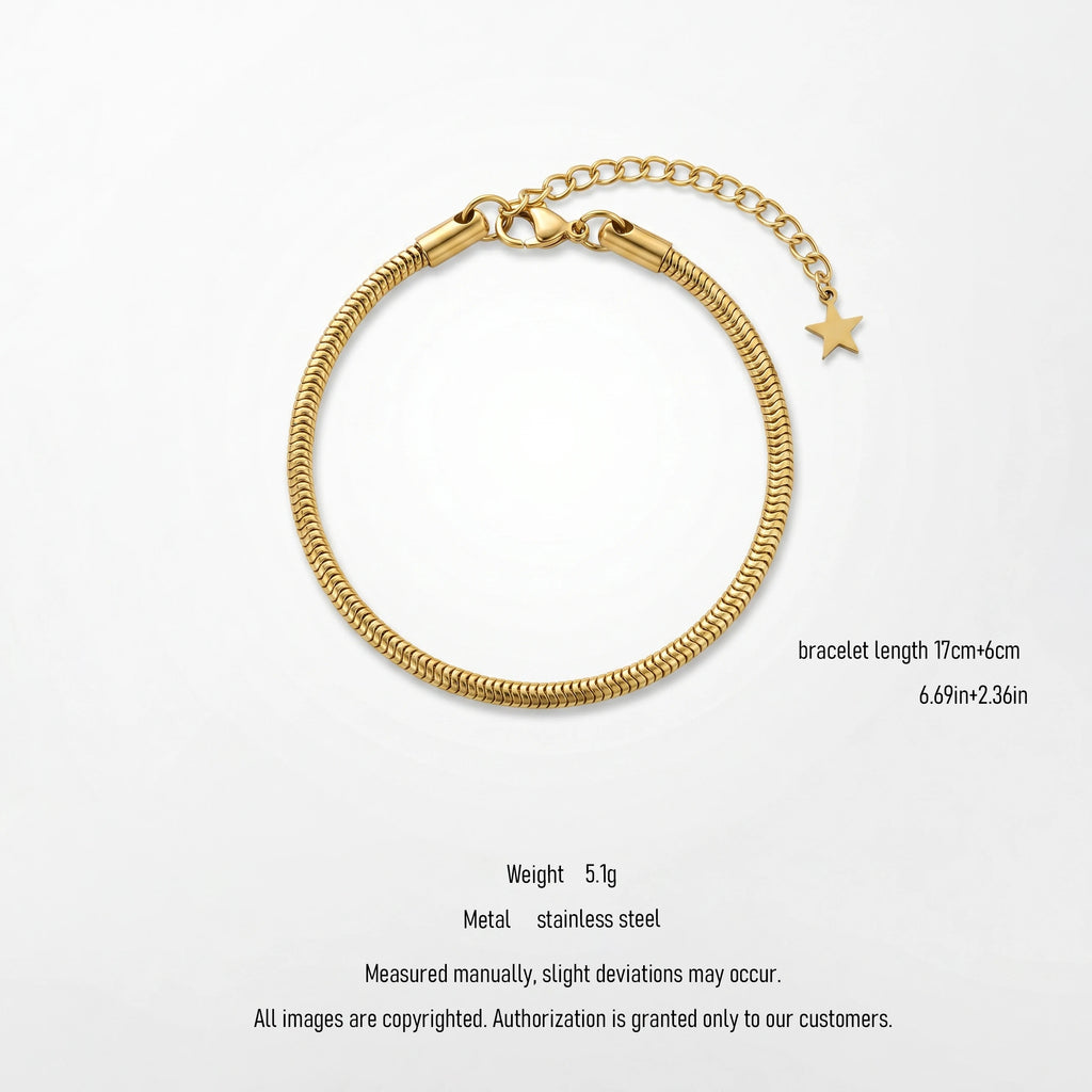 QIAOREN 11079 Minimalist Gold Snake Chain Bracelet Stainless Steel Waterproof Anti Tarnish Elegant Bracelet for Women Jewelry