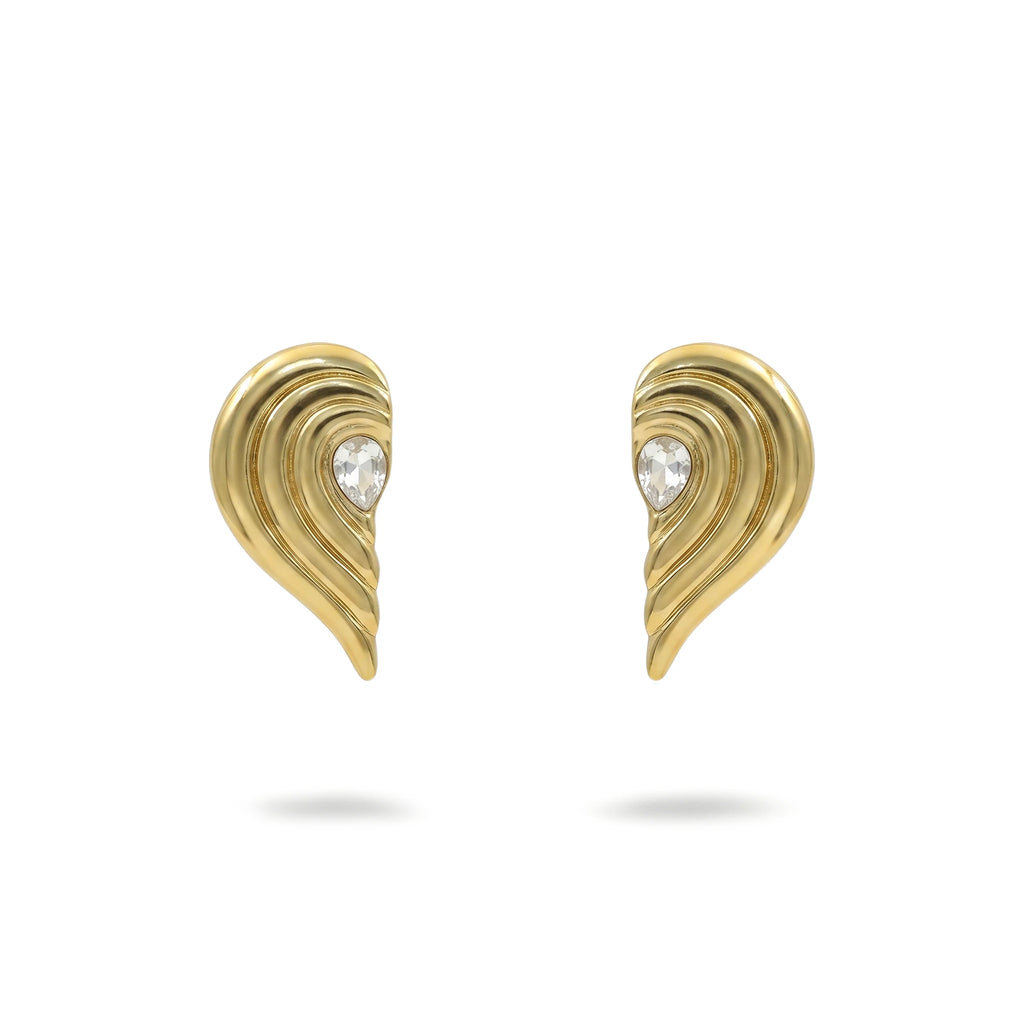 QIAOREN 12202  Gold Plated Stainless Steel Wavy Teardrop Stud Earrings