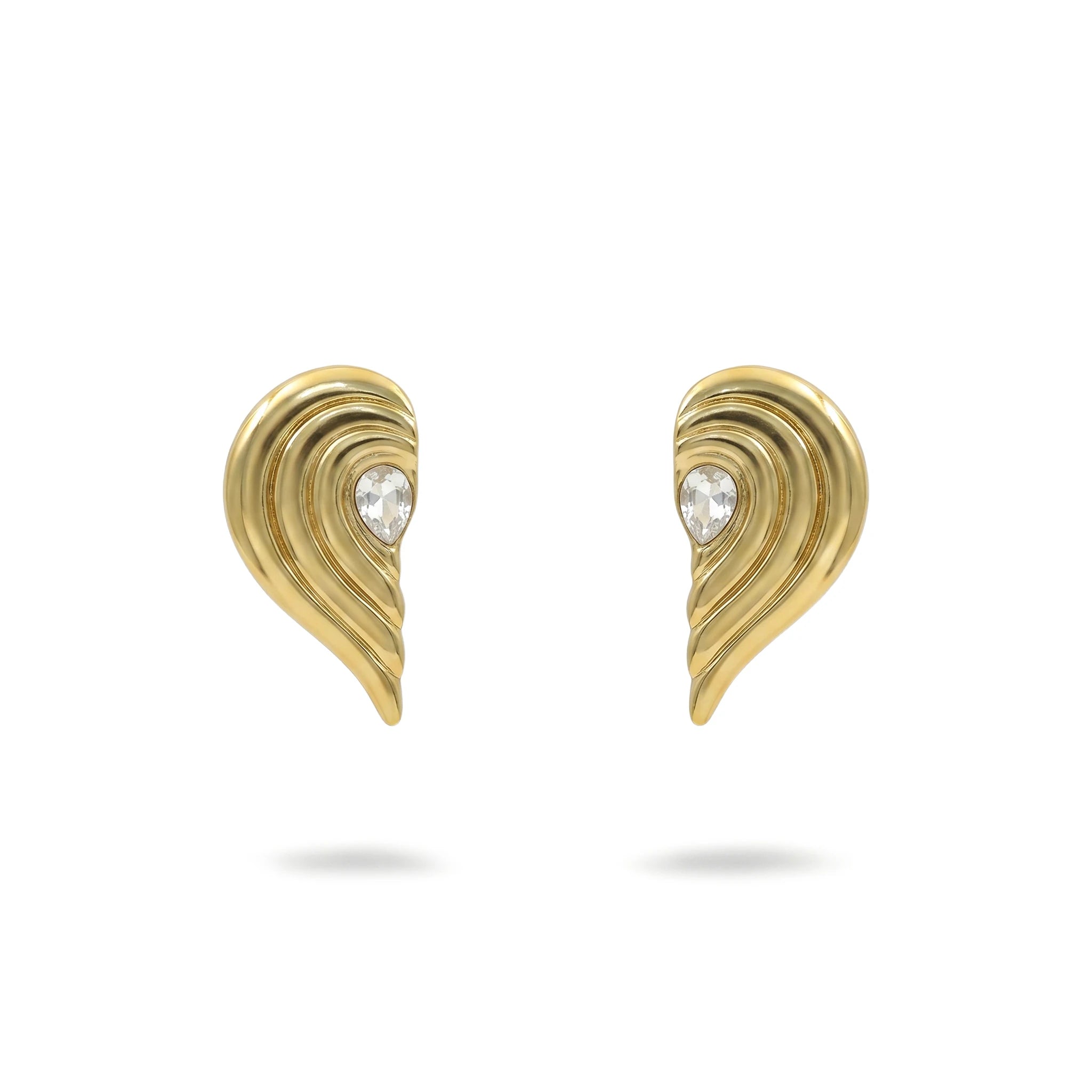 QIAOREN 12202  Gold Plated Stainless Steel Wavy Teardrop Stud Earrings