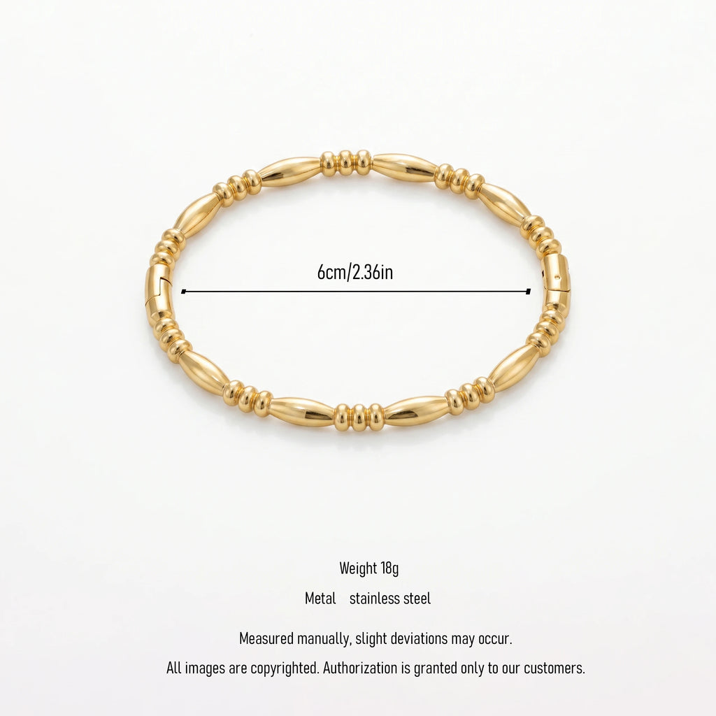 QIAOREN 12678 18K Gold Plated Stainless Steel Beaded Oval Bracelet Waterproof Tarnish Free Stretch Adjustable Women Jewelry