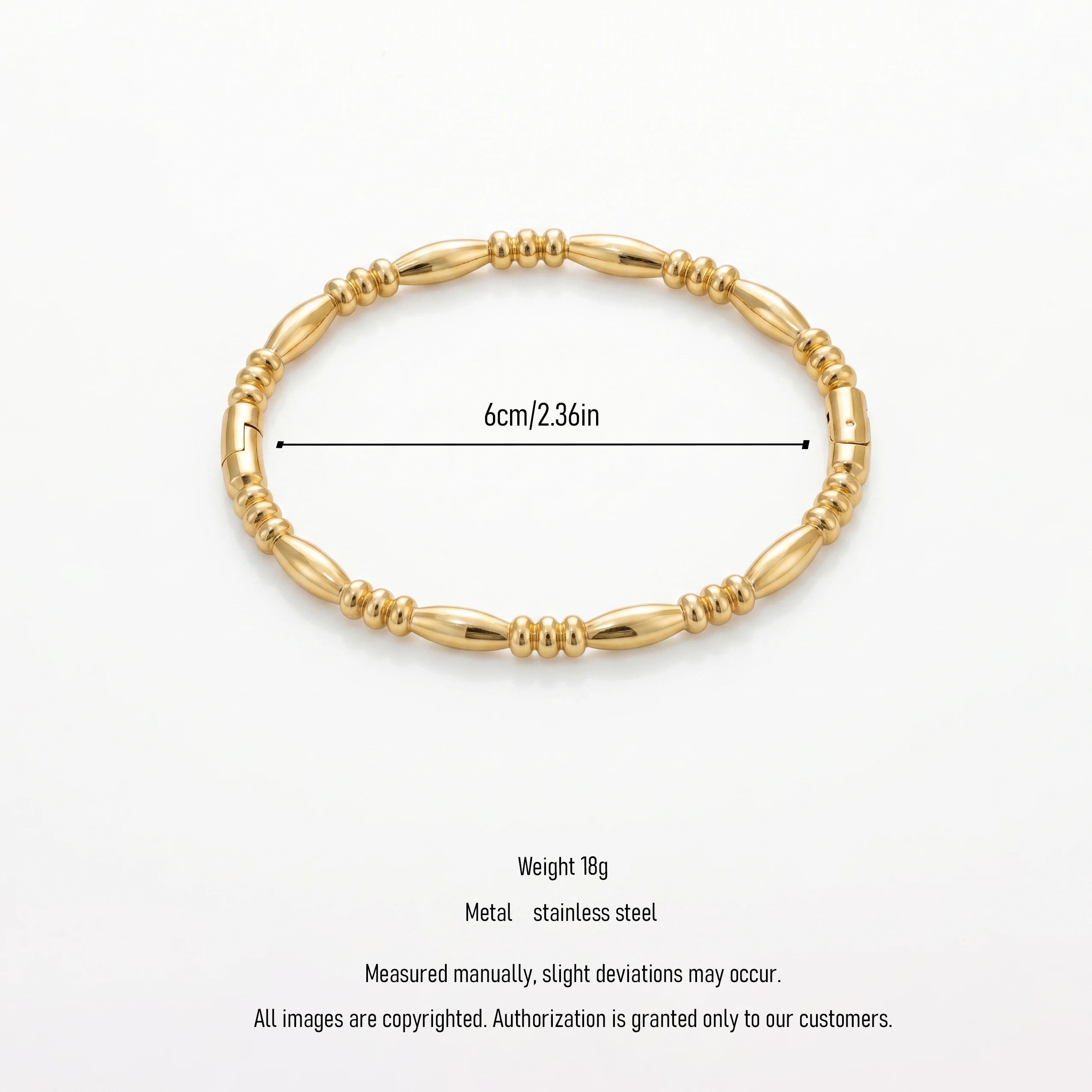 QIAOREN 12678 18K Gold Plated Stainless Steel Beaded Oval Bracelet Waterproof Tarnish Free Stretch Adjustable Women Jewelry