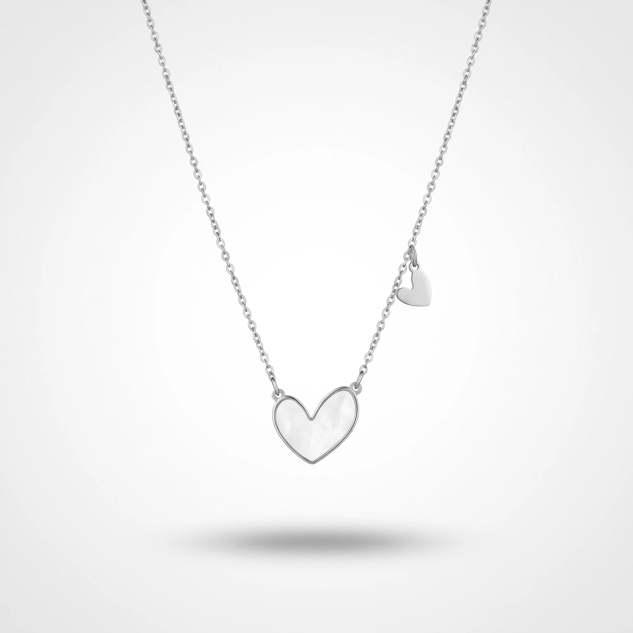 QIAOREN 11679 Dainty Mother of Pearl Heart Necklace 18K Gold Stainless Steel with Mini Heart Charm for Women
