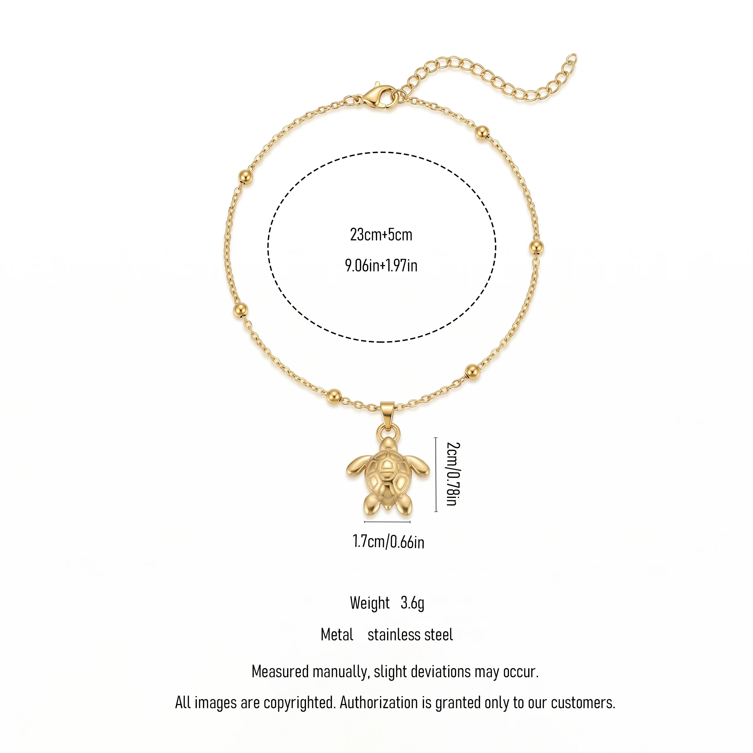 QIAOREN 11441 Dainty Boho Sea Turtle Charm Anklet 18K Gold Plated Stainless Steel Beach Foot Jewelry