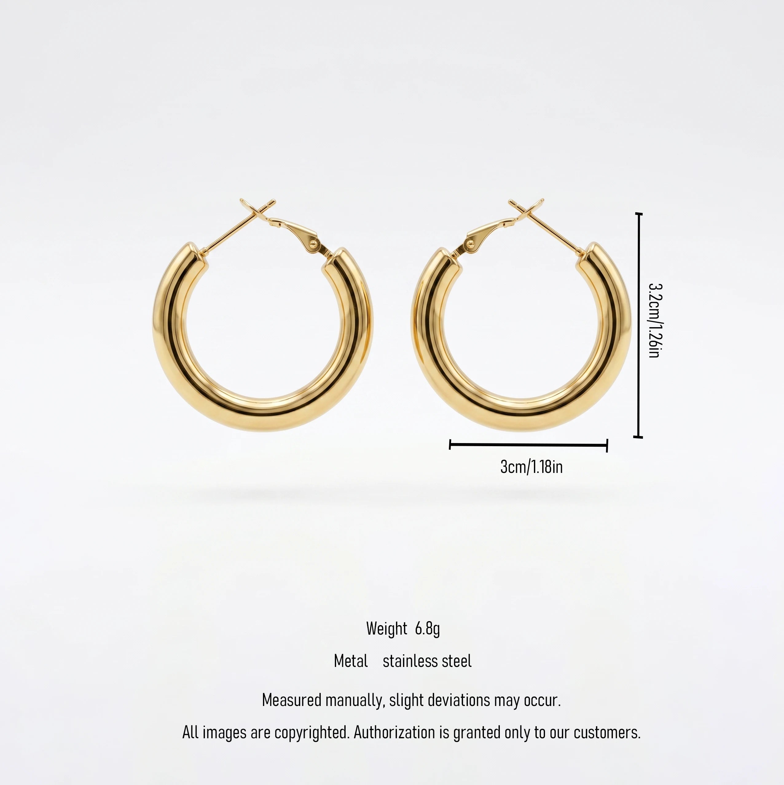 QIAOREN 12418 Trendy Chunky Gold Hoop Earrings Stainless Steel Bold Thick Round Pipe Circular Large Hoops Women US Europe