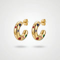 QIAOREN 12339-40 Princess Cut CZ Hoop Earrings Gold Stainless Steel High Polished Square Crystal Channel Set Huggies Women US EU