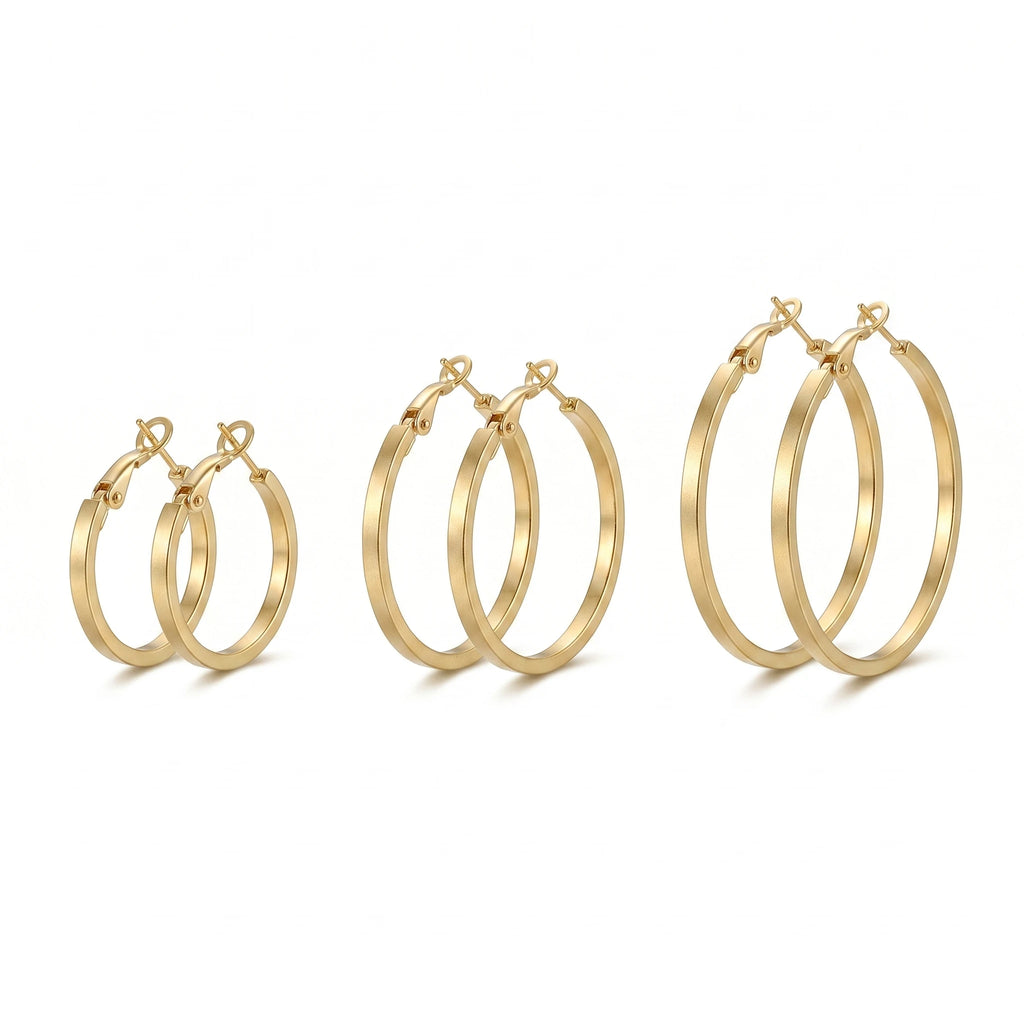 Gold Plated Matte Hoop Earrings for Women Stainless Steel Brushed Round Minimalist Fashion Jewelry
