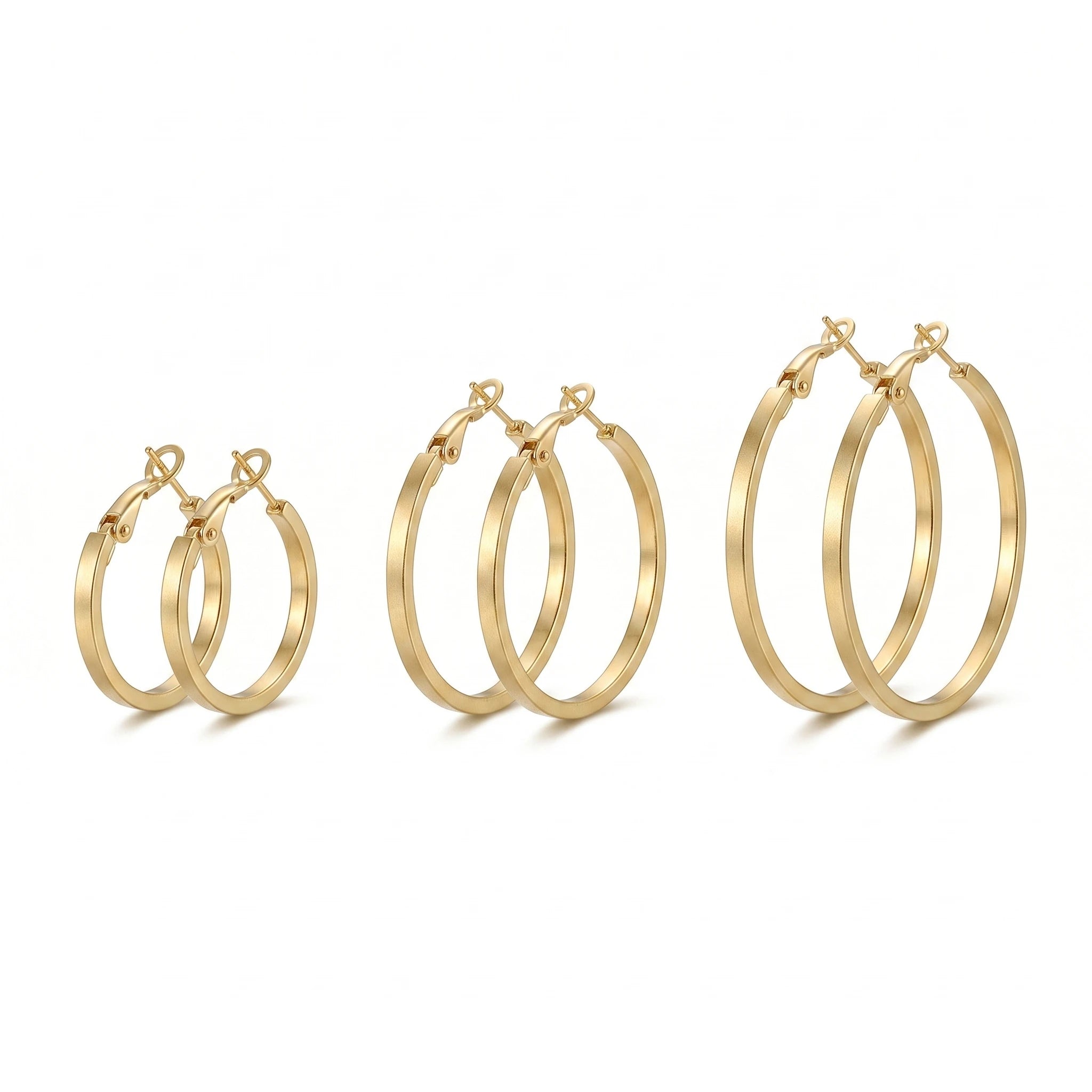 Gold Plated Matte Hoop Earrings for Women Stainless Steel Brushed Round Minimalist Fashion Jewelry