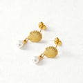 QIAOREN11786 18K Gold Plated Stainless Steel Sea  Earrings with Double Imitation Pearl Tassel Drop