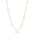 QIAOREN 11357 18K Gold Plated Open Clover Station Necklace Stainless Steel Tarnish Free Waterproof Jewelry