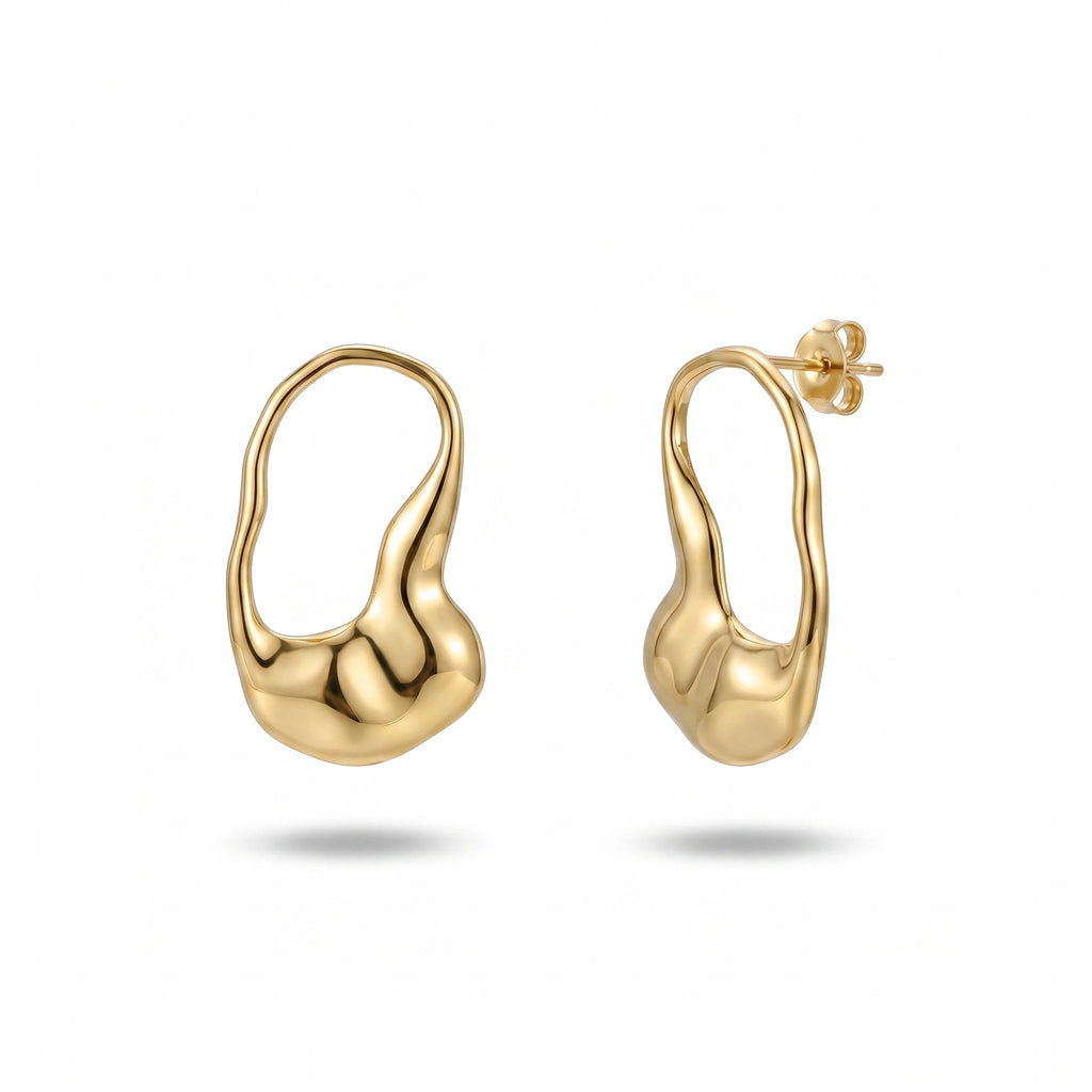 QIAOREN 14069 Irregular Teardrop Open Hoop Stud Earrings, Organic Fluid Hollow Drop Ear Stud Jewelry Gift for Daily Fashion