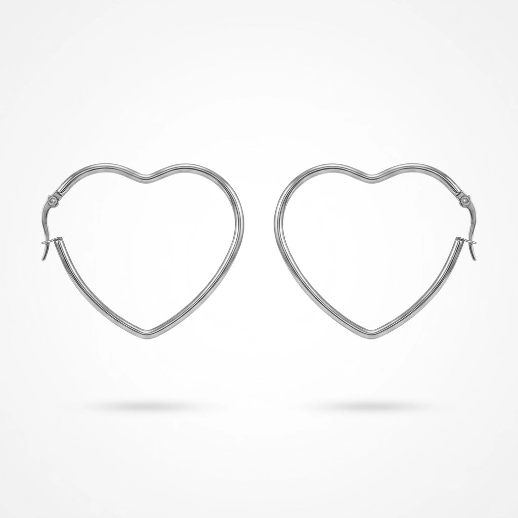 QIAOREN 12334 Romantic Heart Shaped Hoop Earrings Gold Stainless Steel Sleek Front Facing Sweetheart Large Hoops Women US EU