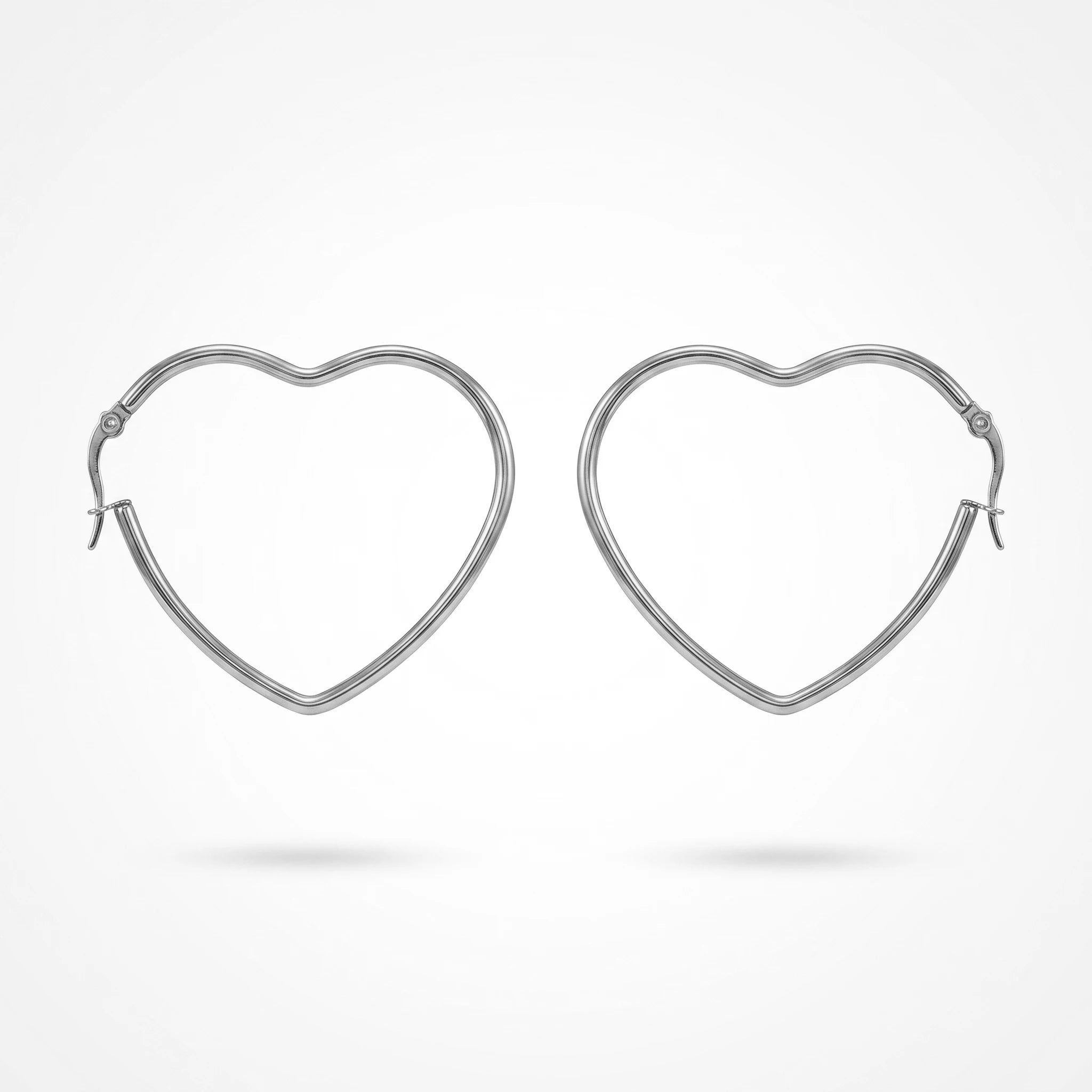 QIAOREN 12334 Romantic Heart Shaped Hoop Earrings Gold Stainless Steel Sleek Front Facing Sweetheart Large Hoops Women US EU