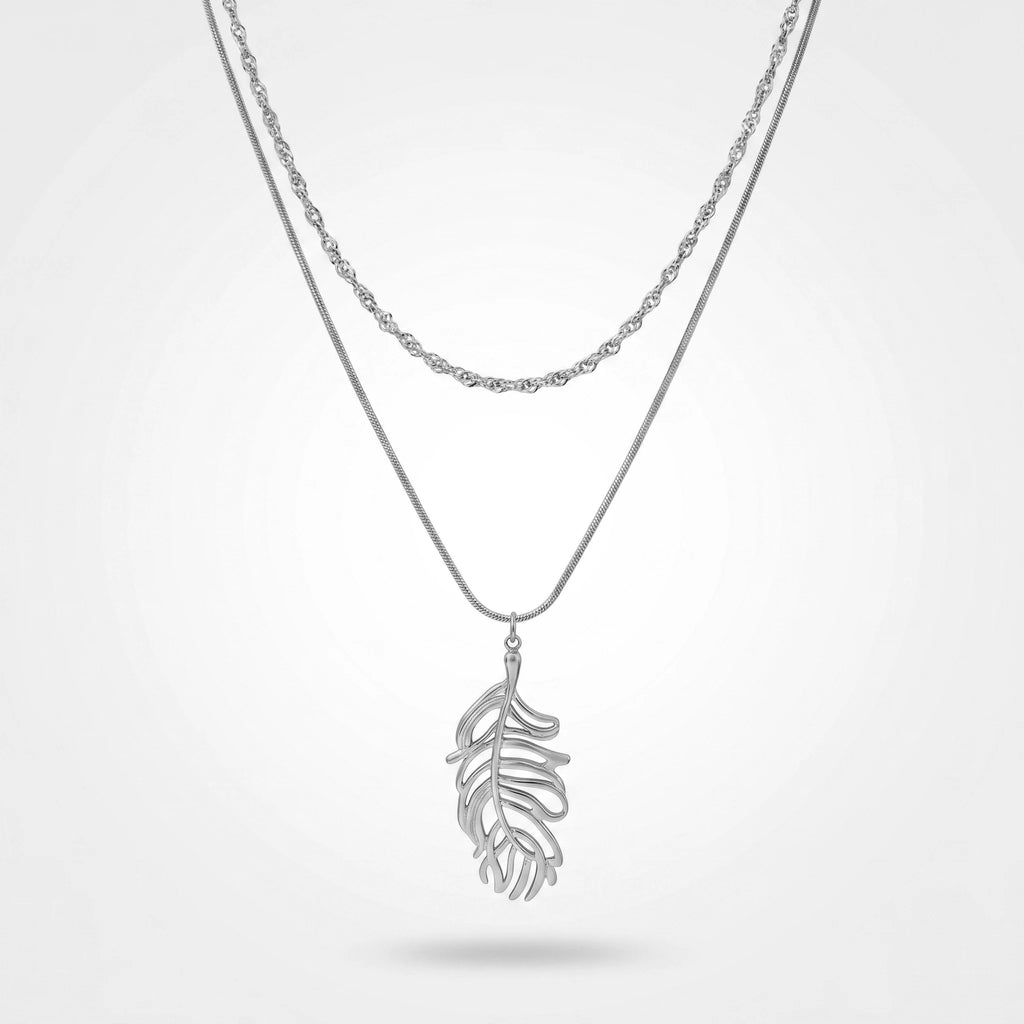 QIAOREN 11928 Elegant Double Layered Stainless Steel Leaf Necklace Gold Snake Twisted Chain  Jewelry Women EU US Hot Sell