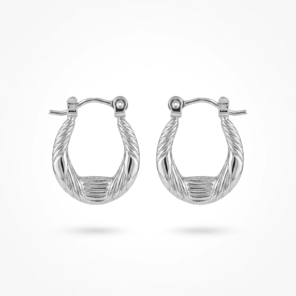 QIAOREN 12497  French Croissant Hoop Earrings Gold Stainless Steel Ribbed U-Shaped Twisted Rope Hoops Women US EU