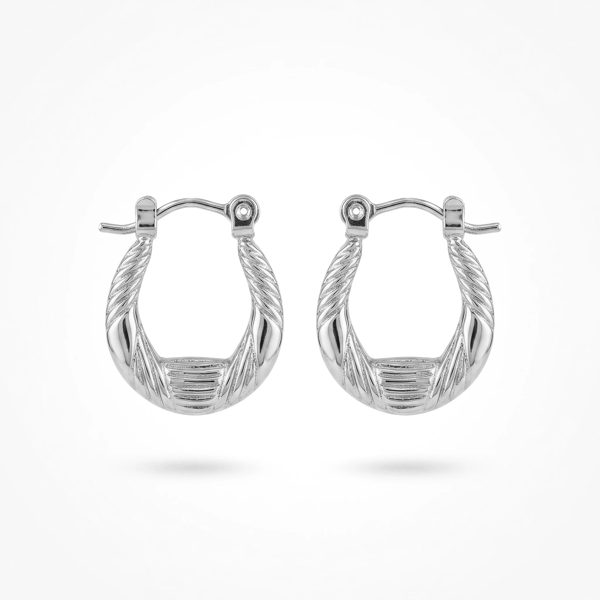 QIAOREN 12497  French Croissant Hoop Earrings Gold Stainless Steel Ribbed U-Shaped Twisted Rope Hoops Women US EU