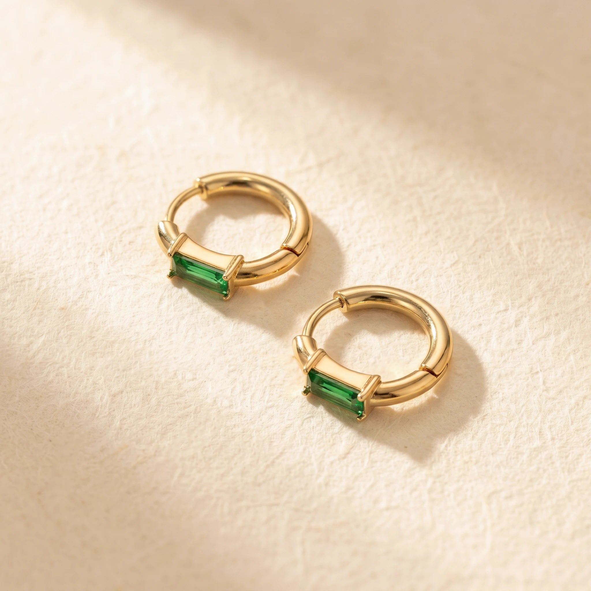 QIAOREN 12173-77 Classic Rectangular Colorful CZ Hoop Earrings Gold Plated Stainless Steel  Fashion Jewelry for Western Girls