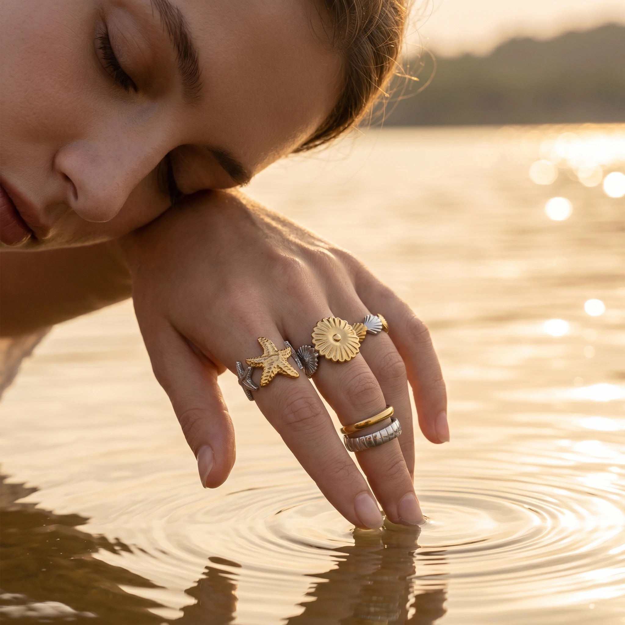 QIAOREN 13002-05 Gold Silver Plated Adjustable Open Stack Ring Set for Women Minimalist Geometric Statement Rings