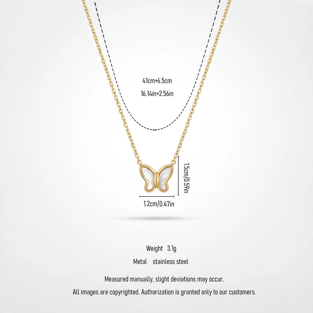 QIAOREN 13543 Dainty Hollow Butterfly Pendant Necklace with Natural Stone, Thin Gold Cable Chain