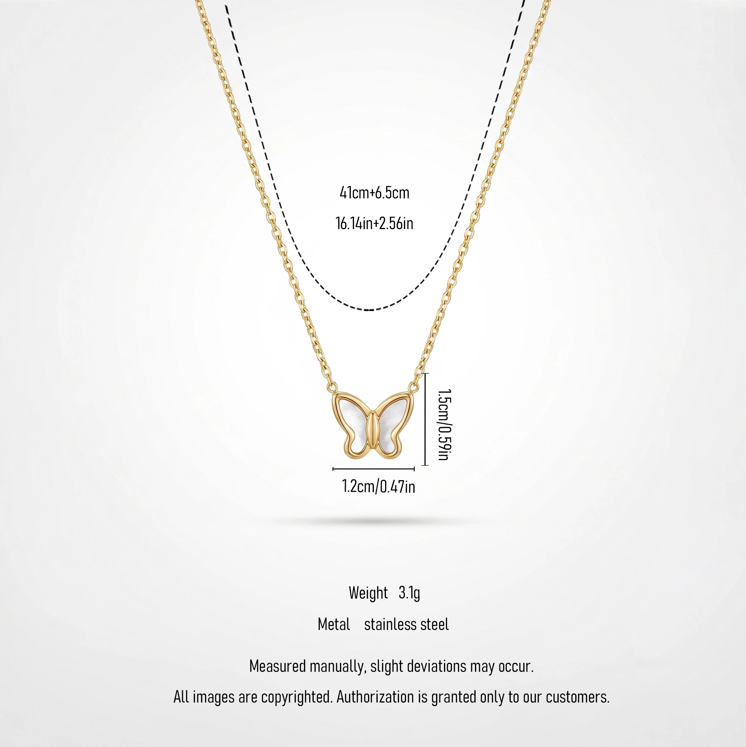 QIAOREN 13543 Dainty Hollow Butterfly Pendant Necklace with Natural Stone, Thin Gold Cable Chain