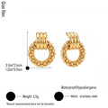 QIAOREN 14539 Ridged Buckle Beaded Ring Stud Earrings, Textured Circle & Grooved Polished Gold  Hypoallergenic Jewelry Gift