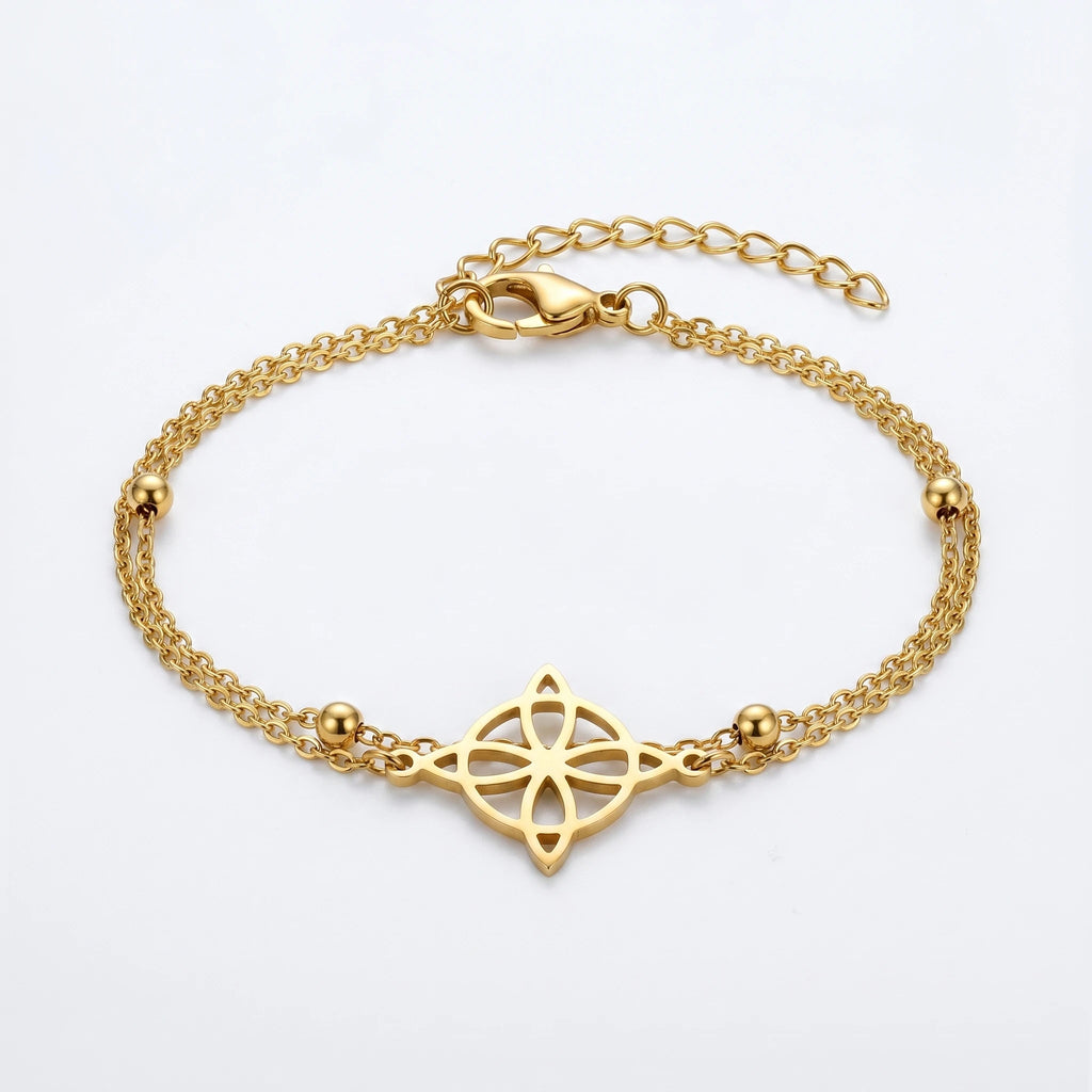 QIAOREN 11041 Luxury Waterproof Stainless Steel Double Layer Compass Bracelet for Women Minimalist Gold Chain Beach Jewelry Gift