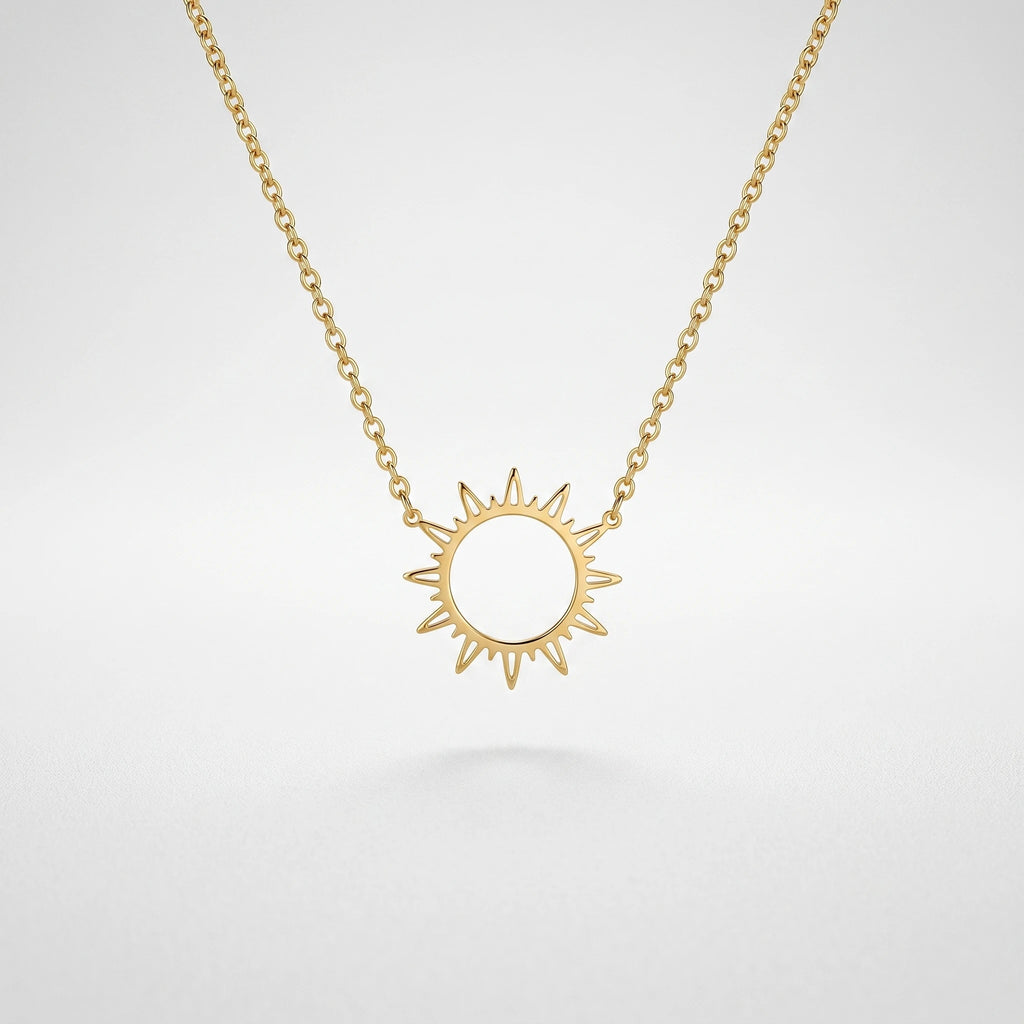 QIAOREN 11755 Bohemian Sun Pendant Necklace 18K Gold Stainless Steel Beach-Ready Boho Jewelry