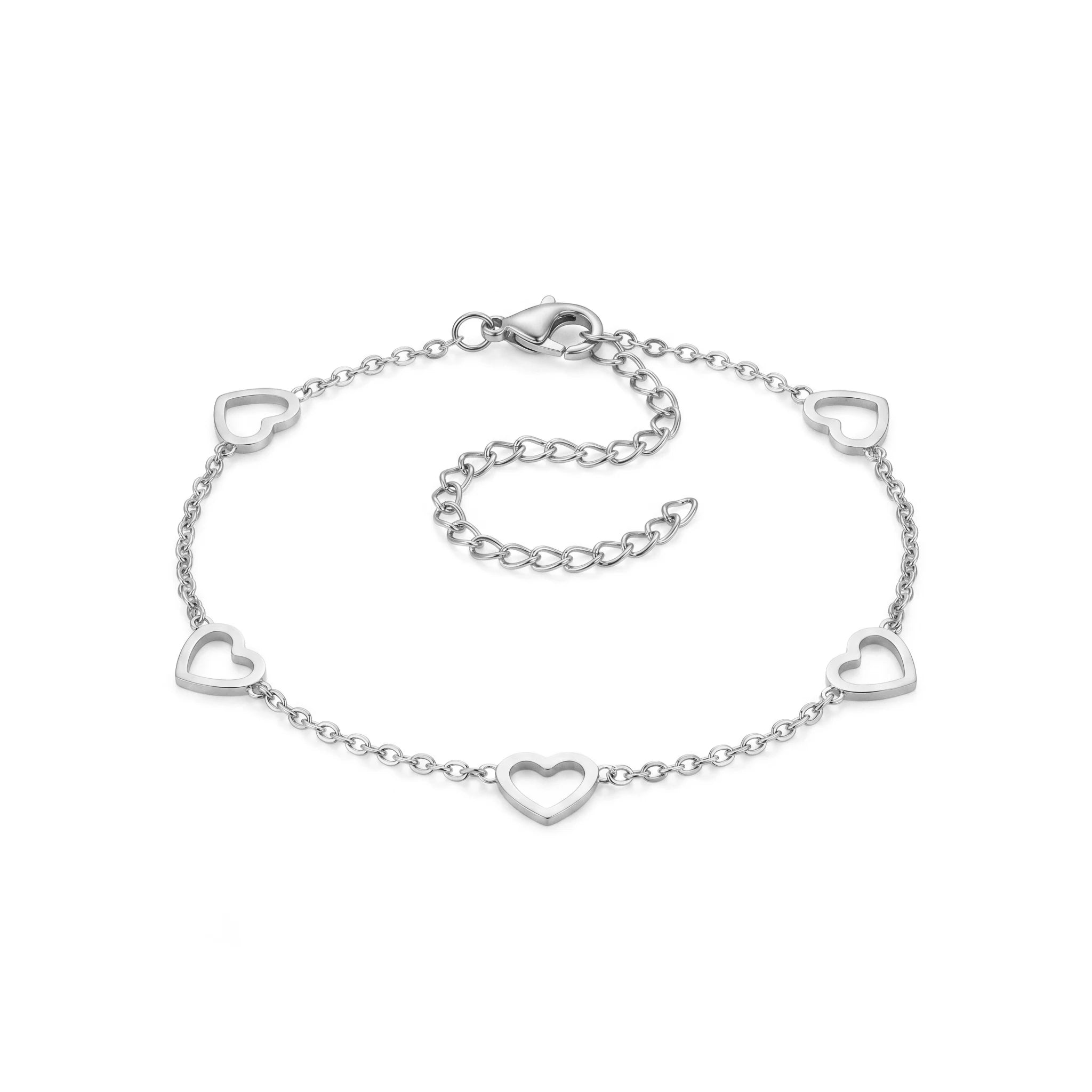 QIAOREN 12854 Gold Plated Heart Charm Ankle Bracelet for Women Adjustable Dainty Love Chain Anklet Minimalist Jewelry Gift