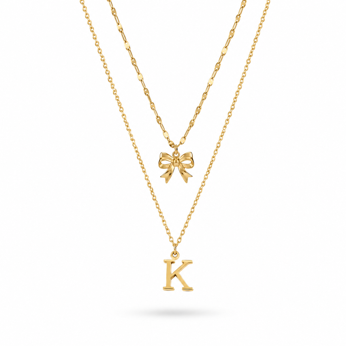 QIAOREN A-Z 26 Letter Bow Initial Necklace Stainless Steel Gold Silver Alphabet Pendant Custom Jewelry