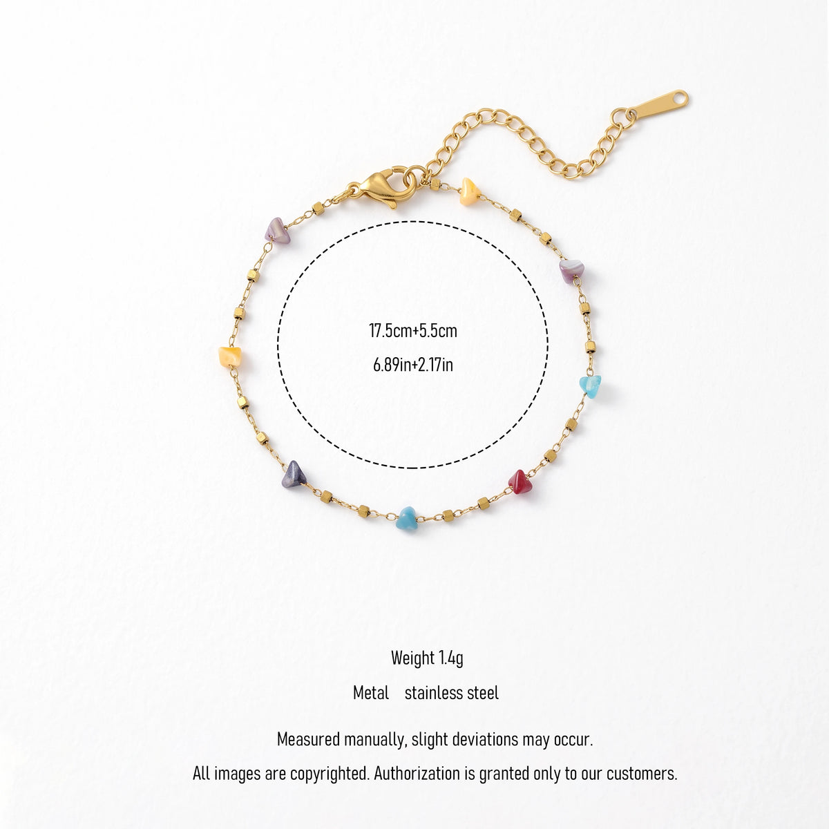 QIAOREN 13357 Gold Plated Stainless Steel Natural Stone Chip Bracelet Multicolor Gemstone Dainty Jewelry for Women