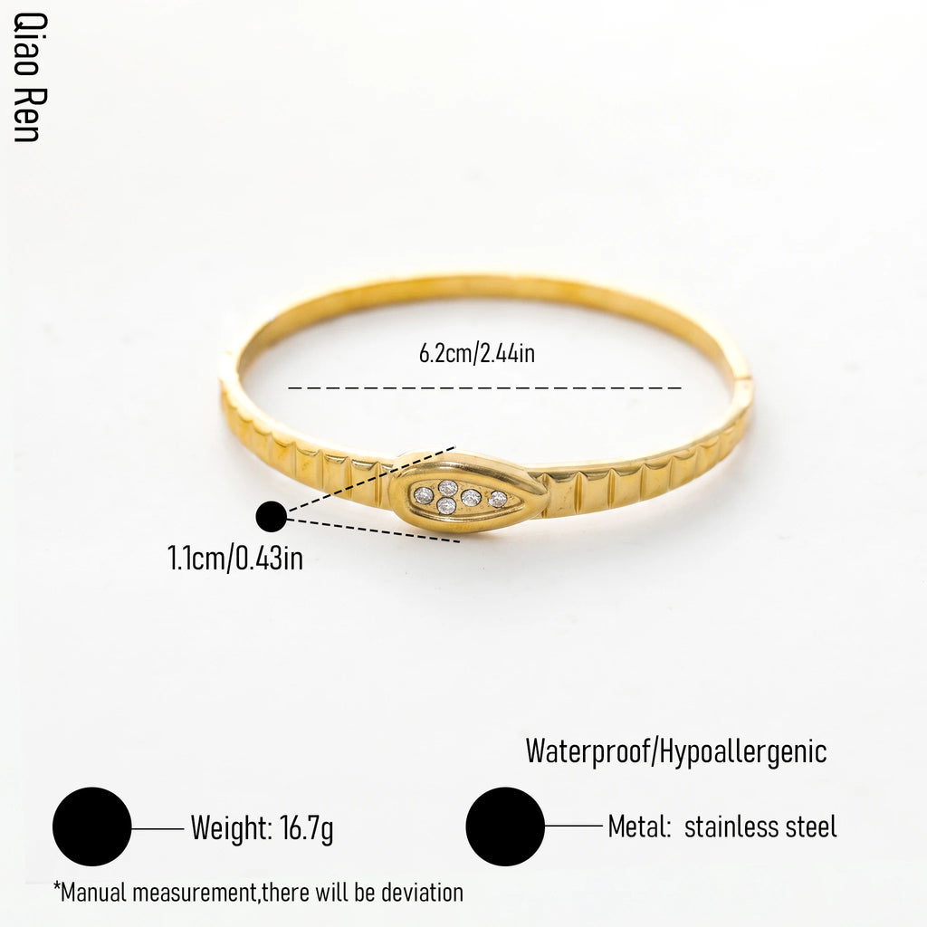 QIAOREN 14114 Stainless Steel Slim Bangle Bracelet Gold CZ Minimalist Waterproof Jewelry OEM ODM