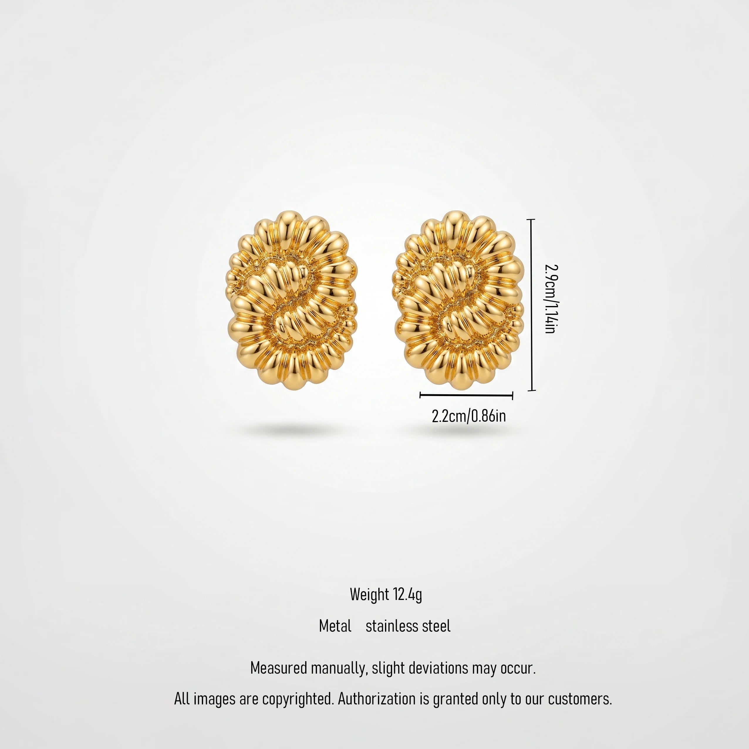 QIAOREN 13250 18K Gold PVD Plated Stainless Steel Bubble Cluster Stud Earrings 3D Puffy Beaded Oval Ear Studs