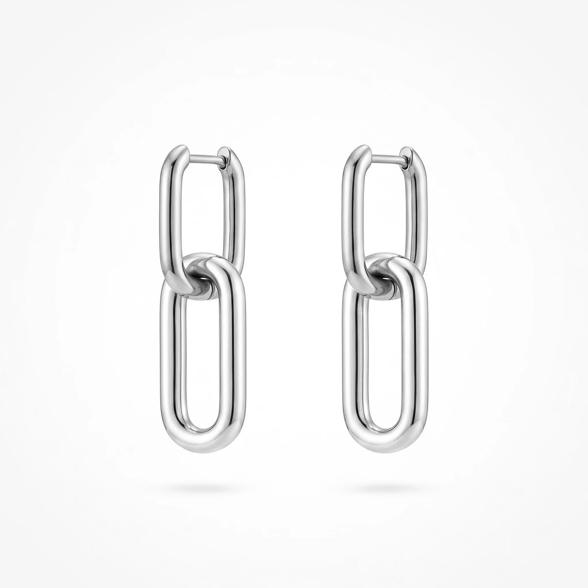 QIAOREN 12524  Modern Interlocking Rectangular Hoop Earrings Silver Stainless Steel Bold Link Dangle Jewelry US EU