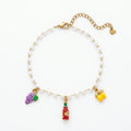 QIAOREN 13308 Sweet Fruit Themed Pearl Anklet Enamel Grape Lemon Rhinestone Wine Bottle Adjustable Heart Jewelry