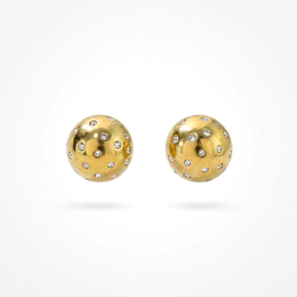 QIAOREN 12263 Waterproof Tarnish Free Gold Dome Earrings Stainless Steel Gypsy Set Sparkling CZ Dotted Ball Studs Jewelry US EU