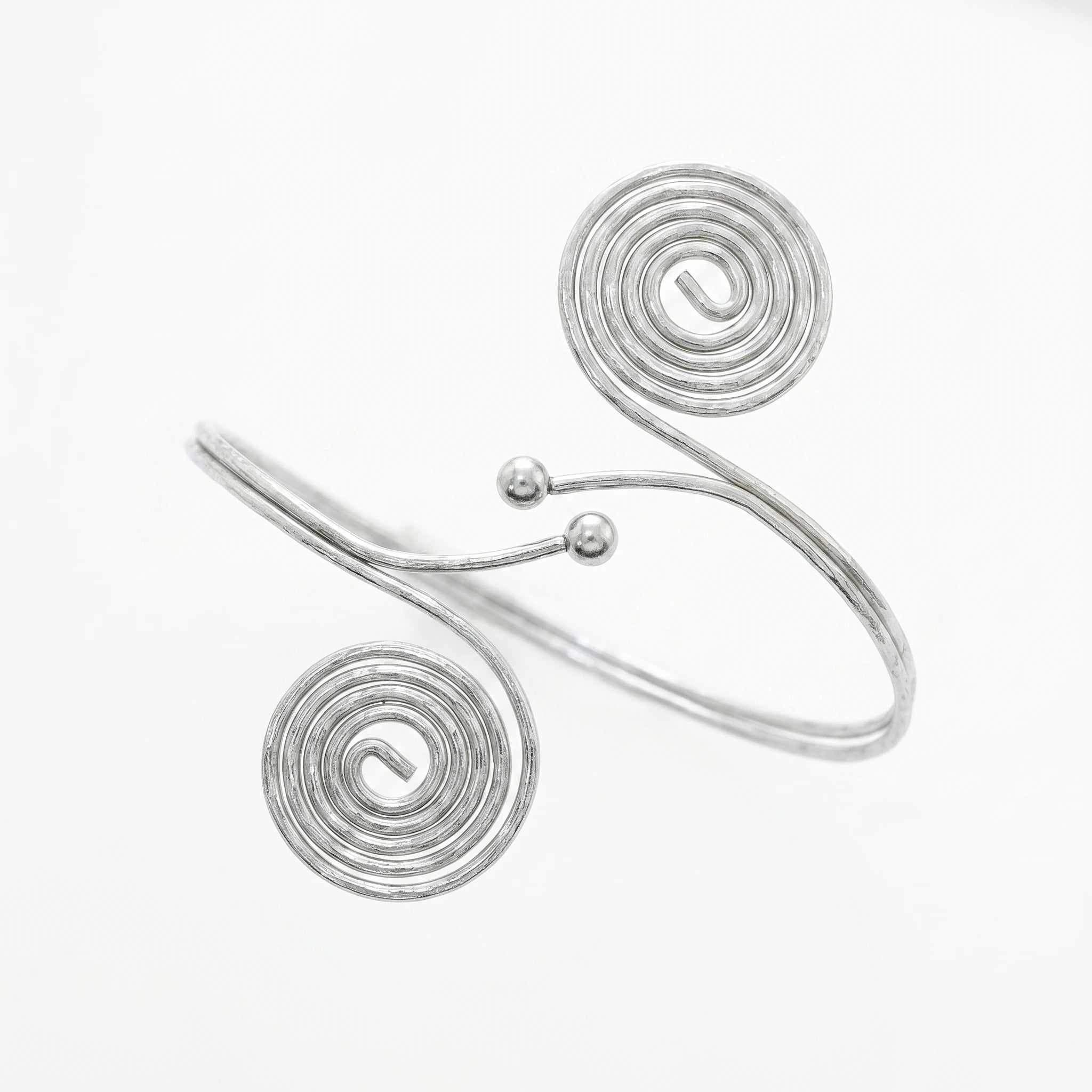 QIAOREN 12806 Stainless Steel Double Spiral Swirl Open Cuff Bangle Adjustable Silver Textured Wire Wrist Bracelet