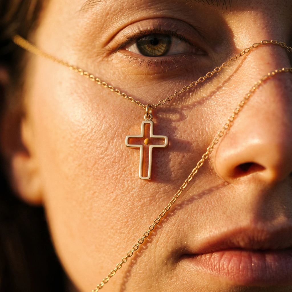 QIAOREN 13426 Stainless Steel Cross Pendant Necklace Gold Silver Minimalist Religious Faith Jewelry for Women