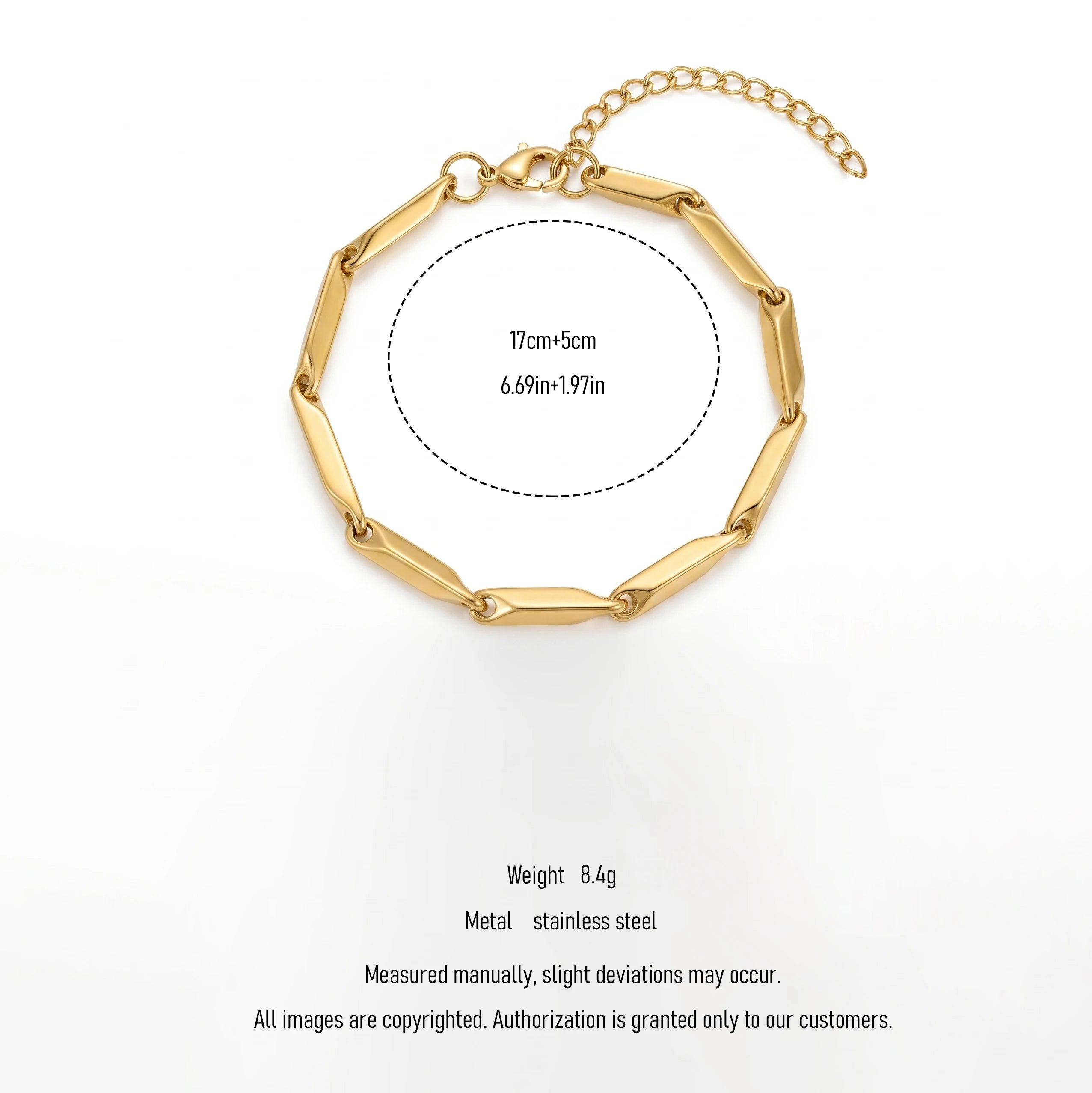 QIAOREN 11439 Sleek Minimalist Twisted Bar Link Bracelet 18K Gold Plated Stainless Steel Daily Wear Jewelry