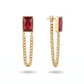 QIAOREN 13447-54 Gold Tone Rectangle Multiple Colors Crystal Double Chain Drop Stud Earrings Retro Punk Tassel Dangle Earring