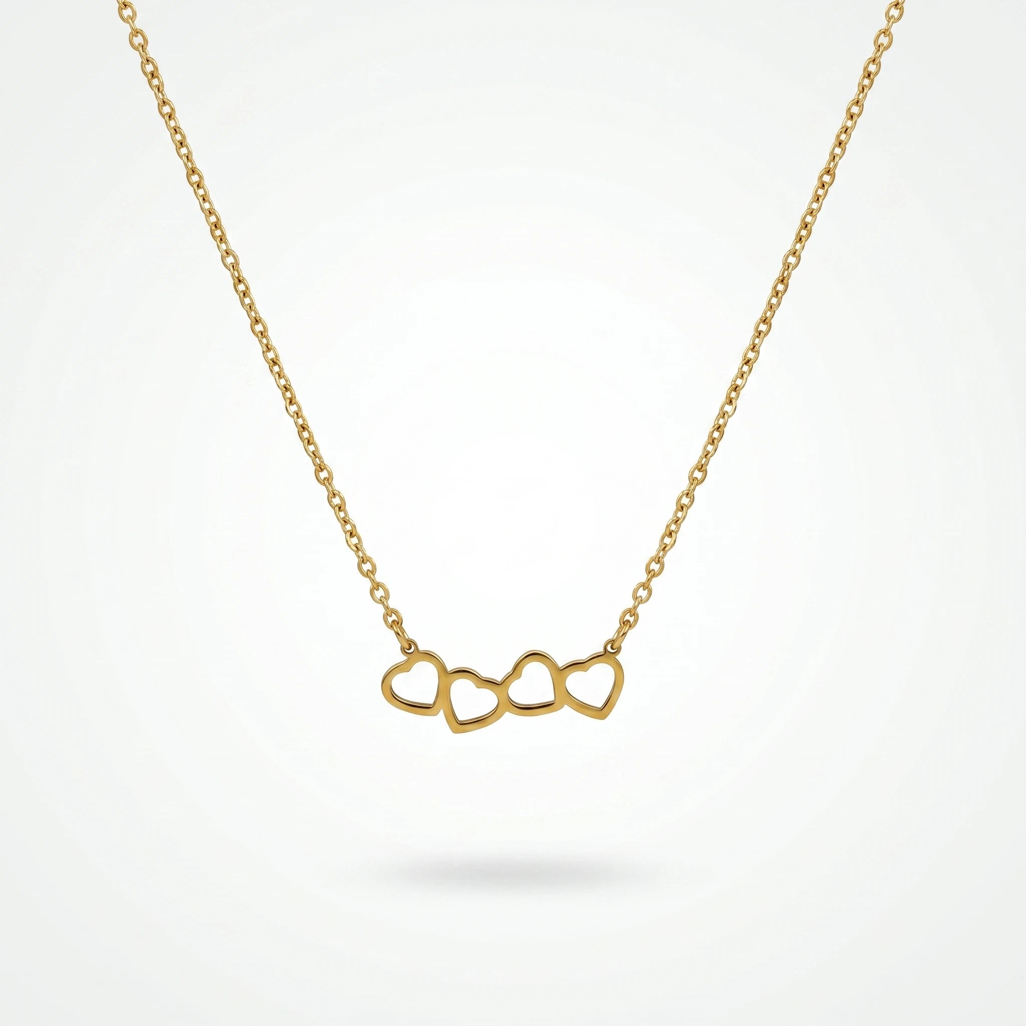 QIAOREN 11940 Trendy Four Linked Heart Necklace Stainless Steel 18K Gold Plated Dainty Interlocking Love Jewelry for Women US EU
