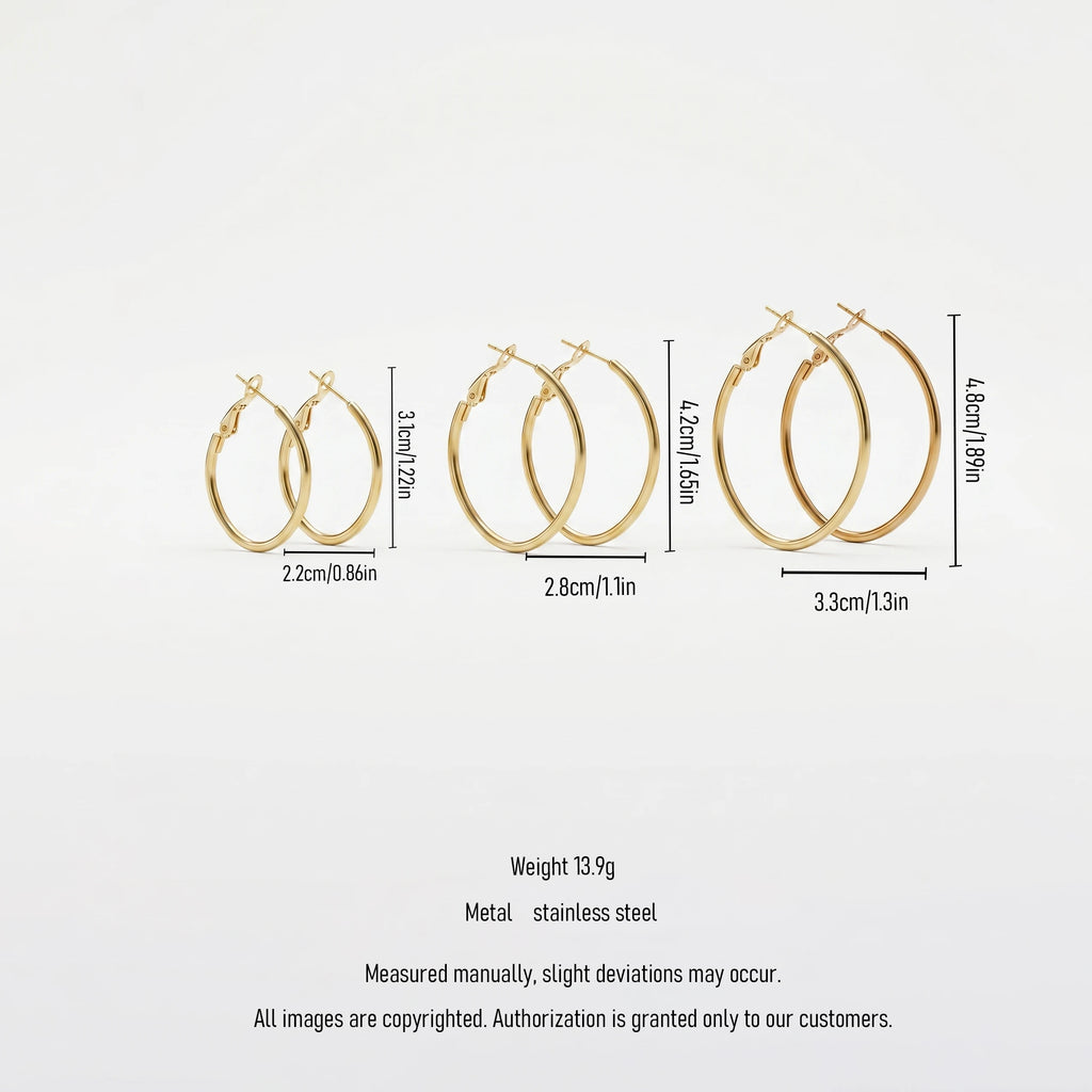QIAOREN 13209 Gold Plated Thin Hoop Earrings for Women Stainless Steel Lightweight Round Minimalist Fashion Jewelry