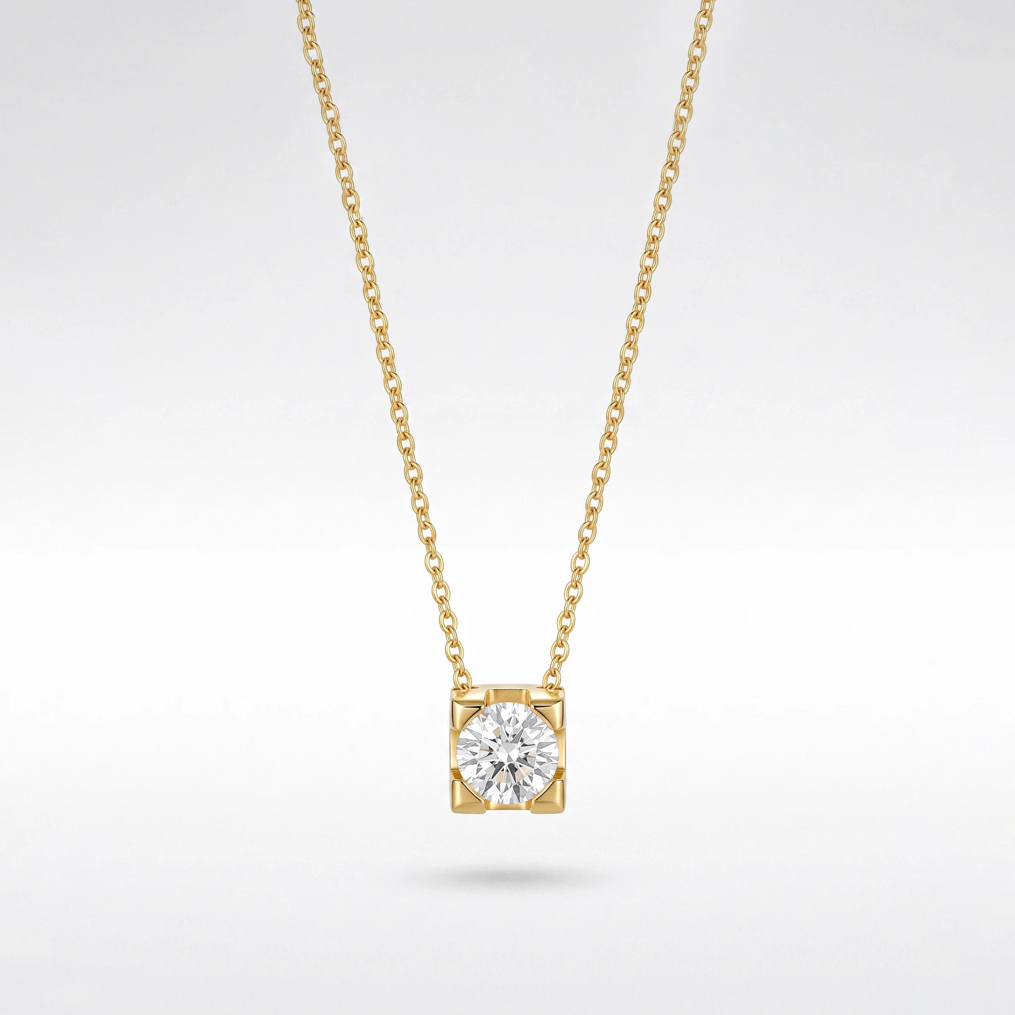QIAOREN 13468 Minimalist Four Prong Round Cut Cubic Zirconia Pendant Necklace, Dainty Thin Cable Chain Single Stone Necklace