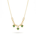 QIAOREN 13950-51 Stainless Steel Green Heart Charm Necklace Gold Paperclip Chain Waterproof Layered Jewelry for Women