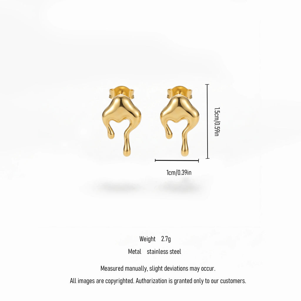 QIAOREN 13262 Polished Gold Tone Melting Heart Stud Earrings Irregular Drip Liquid Love Ear Studs Minimalist Abstract