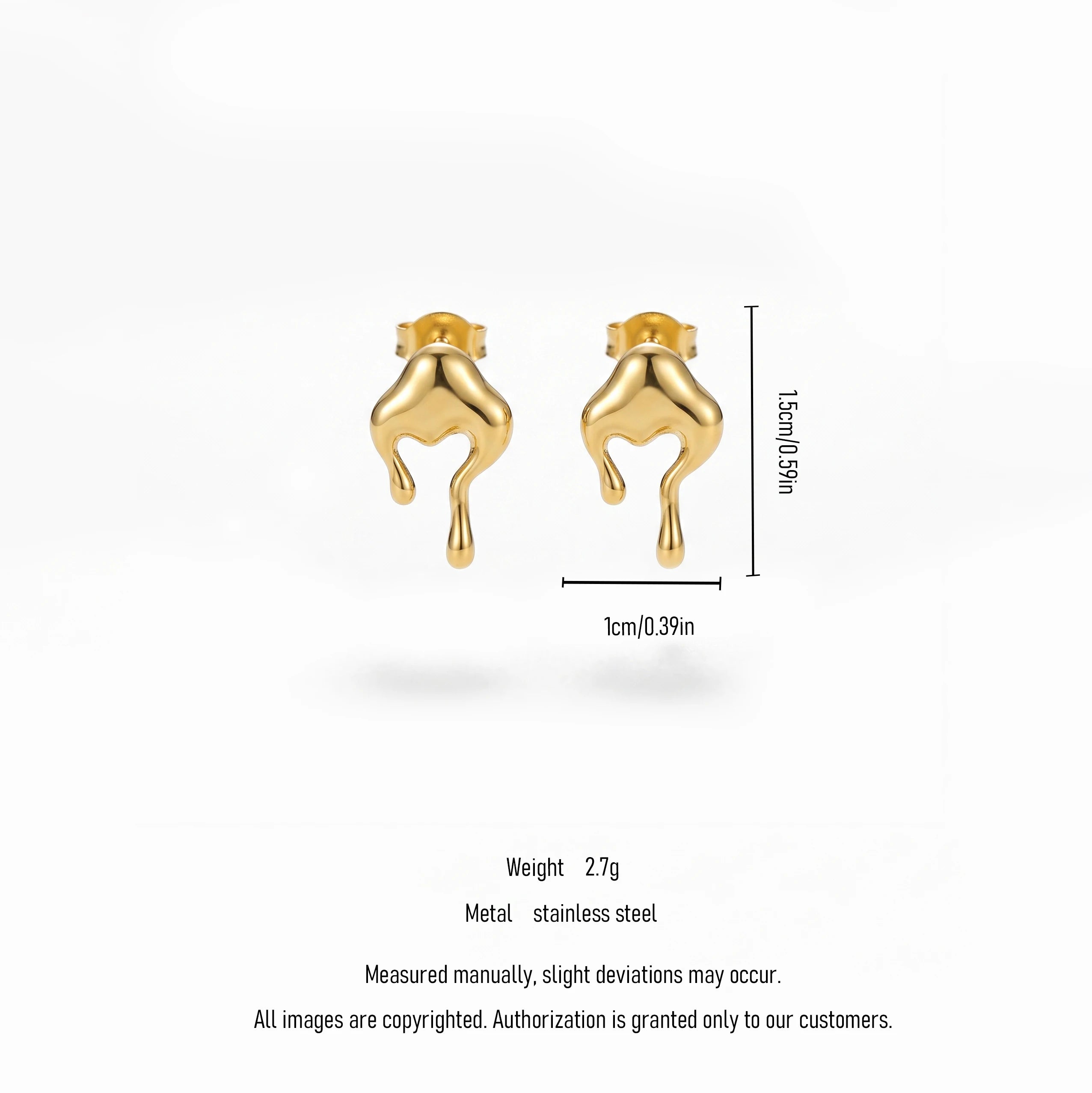 QIAOREN 13262 Polished Gold Tone Melting Heart Stud Earrings Irregular Drip Liquid Love Ear Studs Minimalist Abstract