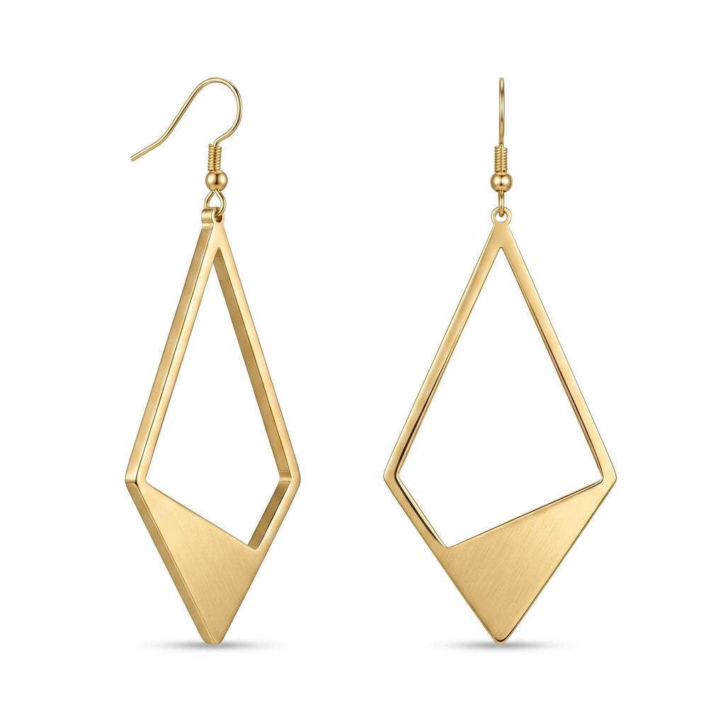 QIAOREN 10937 Hypoallergenic Stainless Steel Geometric Women's Earrings 18K Gold Plated Waterproof Tarnish Resistant Pendant