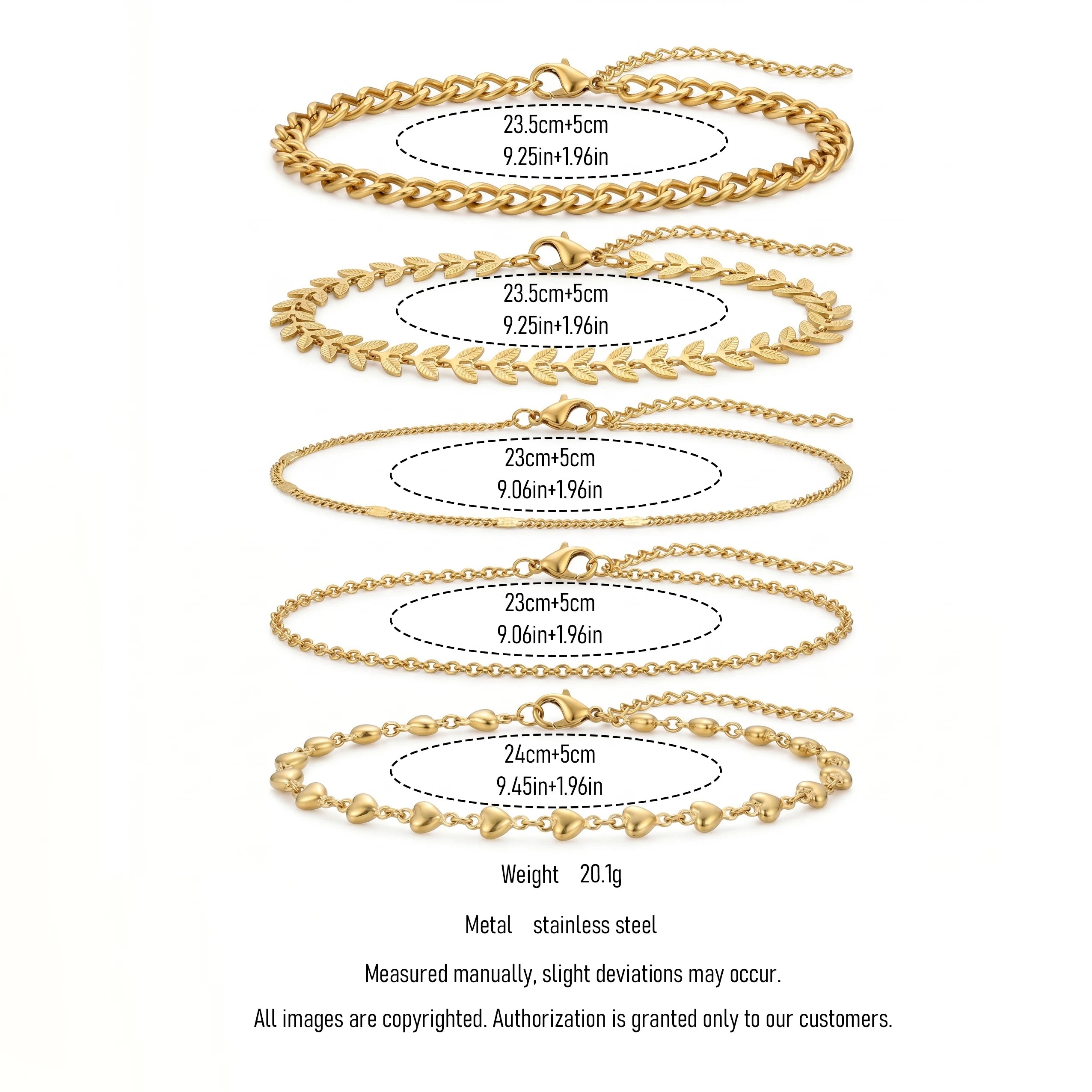 QIAOREN 11538 Boho 5 Layer Stackable Anklet Set 18K Gold Plated Stainless Steel Beach Foot Jewelry