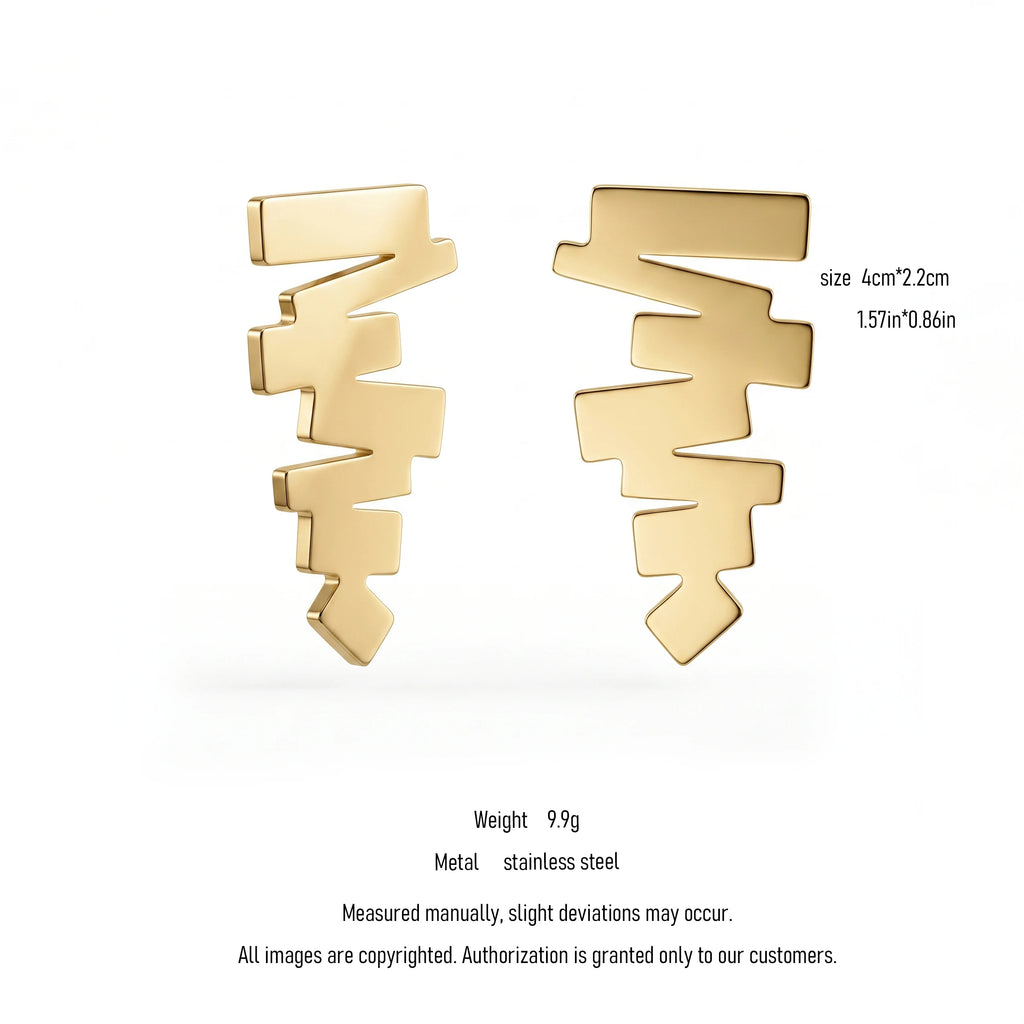 QIAOREN 10949 Hypoallergenic Stainless Steel Geometric Studs, 18K Gold Plated Waterproof Tarnish Resistant Earrings