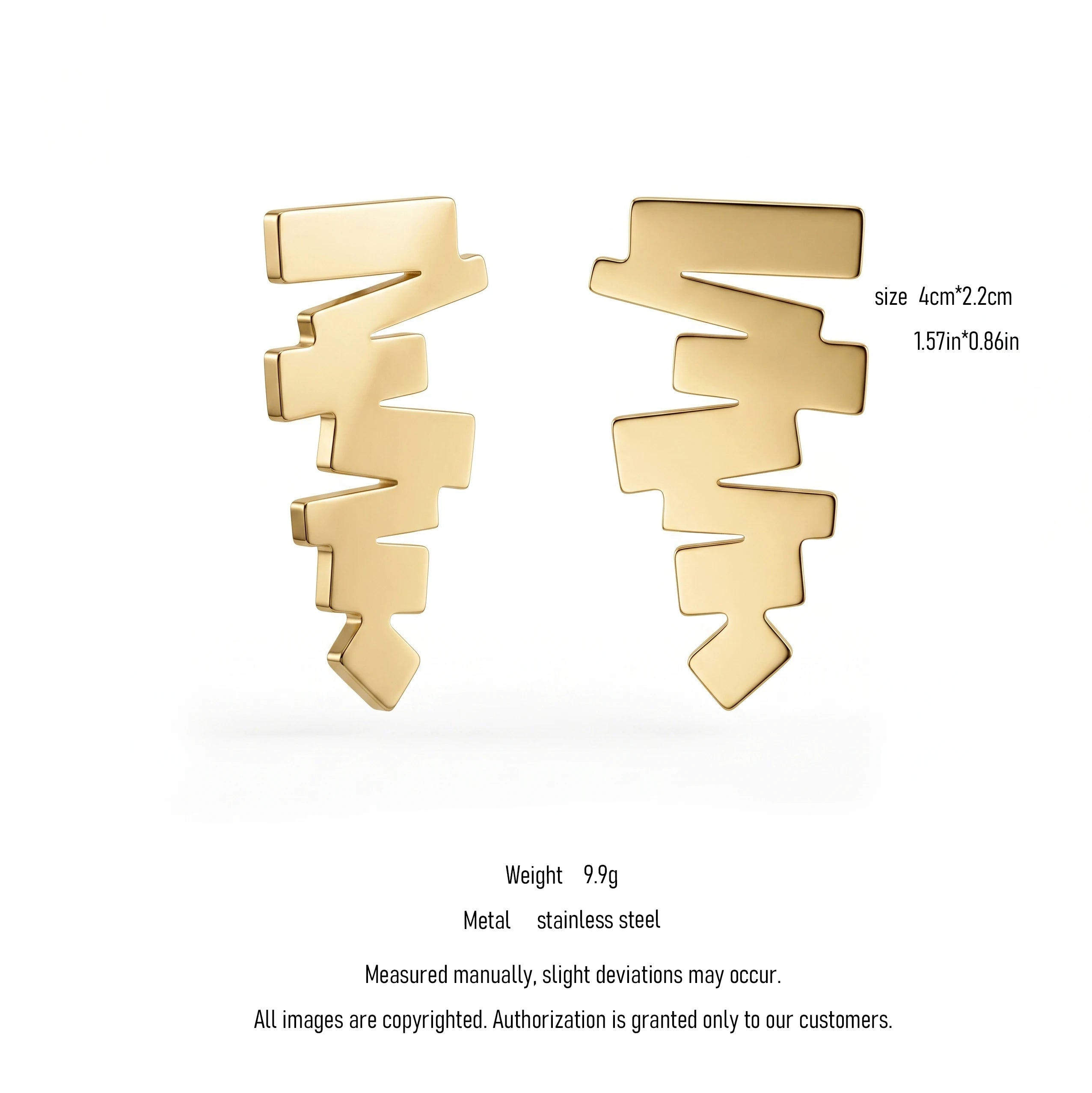 QIAOREN 10949 Hypoallergenic Stainless Steel Geometric Studs, 18K Gold Plated Waterproof Tarnish Resistant Earrings