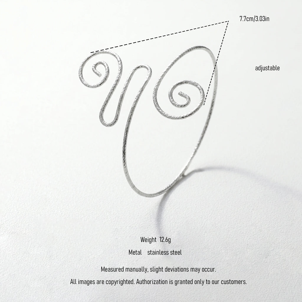 QIAOREN 12820 Tarnish Free 316L Stainless Steel Upper Arm Cuff Adjustable Swirling Armlet Waterproof Hypoallergenic Silver Tone