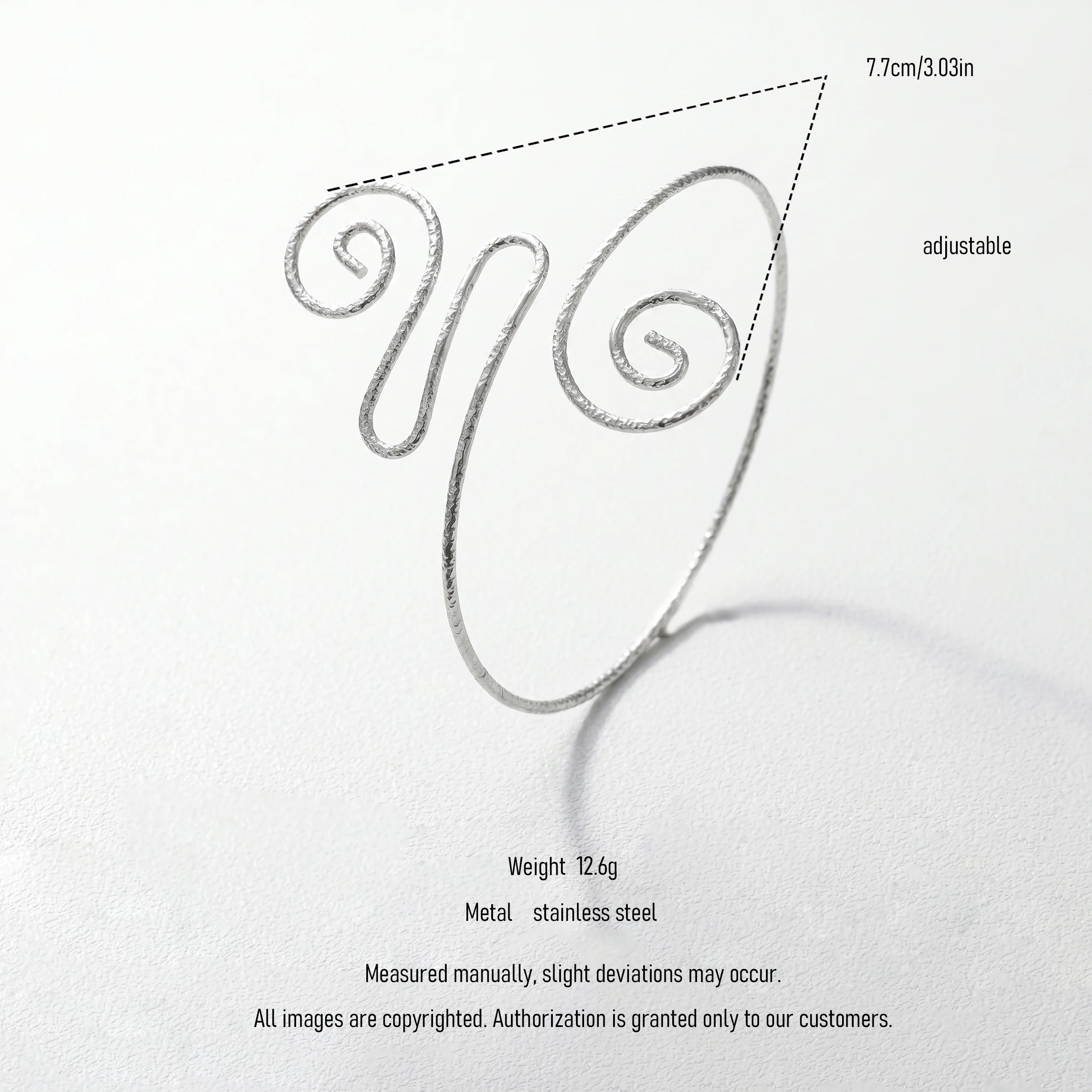 QIAOREN 12820 Tarnish Free 316L Stainless Steel Upper Arm Cuff Adjustable Swirling Armlet Waterproof Hypoallergenic Silver Tone